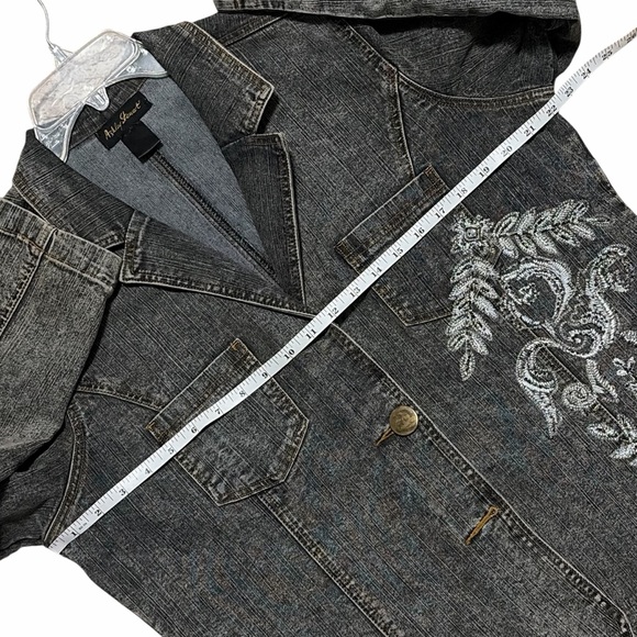 ASHLEY STEWART Embroidered Button Front Denim Jacket - Picture 7 of 13
